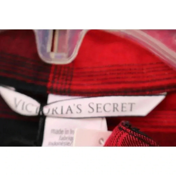 Victoria's Secret Pajama Top-Red and Black Plaid-Medium-Matching Scrunchie-New - Picture 4 of 10